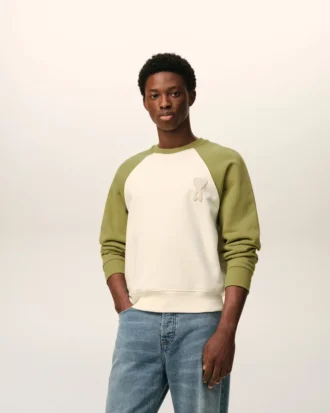 Beyaz ve Yeşil Pamuklu Örme Ami de Coeur Sweatshirt
