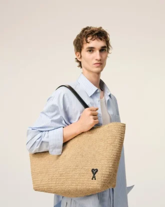Doğal Rafya Ami de Coeur Tote Çanta