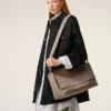 Gri İnek Derisi Büyük Kapaklı Karusel Çanta