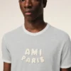 Gri Pamuklu Ami Paris Örgü Yama Tişört