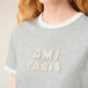 Gri Pamuklu Ami Paris Örgü Yama Tişört