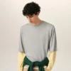 Gri Pamuklu Çift Kollu Efektli Ami de Coeur T-Shirt