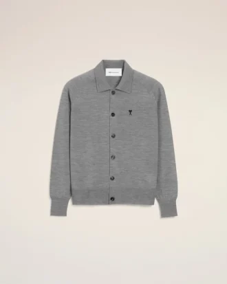 Gri Yün Gömlek Yakalı Ami de Coeur Cardigan