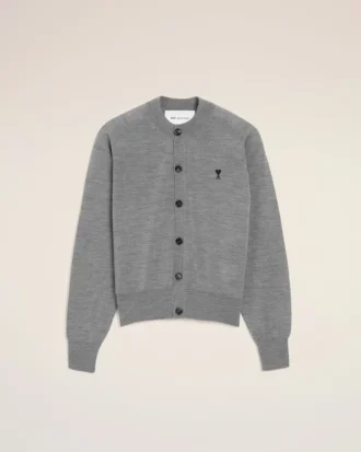Gri Yünlü Bisiklet Yaka Ami de Coeur Cardigan