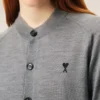Gri Yünlü Bisiklet Yaka Ami de Coeur Cardigan