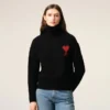 Kontrast Ami de Coeur desenli siyah yün huni yakalı kazak