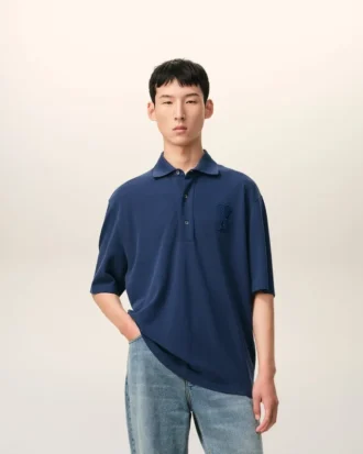Mavi Pamuklu Ami de Coeur Örme Yama Polo