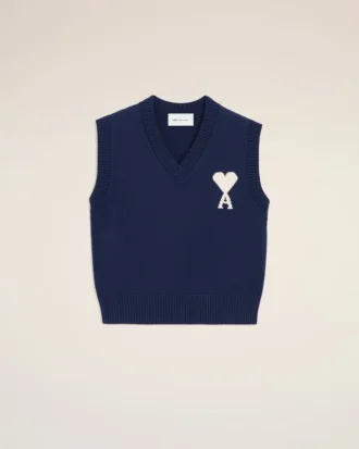 Mavi Yün ve Pamuk Kolsuz Ami de Coeur Sweater