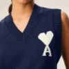 Mavi Yün ve Pamuk Kolsuz Ami de Coeur Sweater