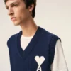 Mavi Yün ve Pamuk Kolsuz Ami de Coeur Sweater