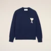 Mavi Yün ve Pamuklu Bisiklet Yaka Ami de Coeur Sweater