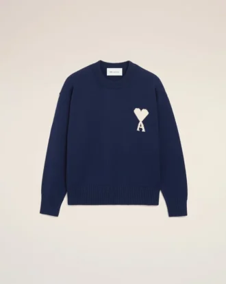 Mavi Yün ve Pamuklu Bisiklet Yaka Ami de Coeur Sweater