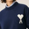 Mavi Yün ve Pamuklu Bisiklet Yaka Ami de Coeur Sweater