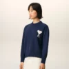 Mavi Yün ve Pamuklu Bisiklet Yaka Ami de Coeur Sweater
