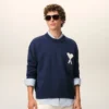 Mavi Yün ve Pamuklu Bisiklet Yaka Ami de Coeur Sweater
