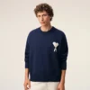 Mavi Yün ve Pamuklu Bisiklet Yaka Ami de Coeur Sweater