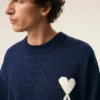 Mavi Yün ve Pamuklu Bisiklet Yaka Ami de Coeur Sweater
