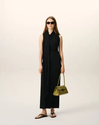 Siyah Jersey Maxi Lavalliere Elbise