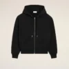 Siyah Pamuk Kabartmalı Ami de Coeur Fermuarlı Kapüşonlu Sweatshirt