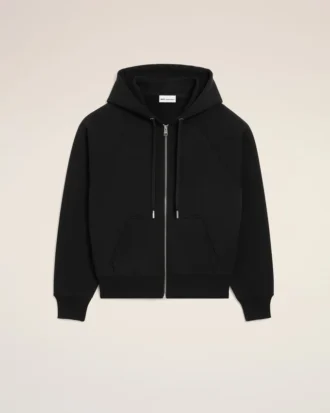Siyah Pamuk Kabartmalı Ami de Coeur Fermuarlı Kapüşonlu Sweatshirt