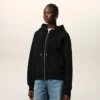 Siyah Pamuk Kabartmalı Ami de Coeur Fermuarlı Kapüşonlu Sweatshirt