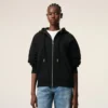 Siyah Pamuk Kabartmalı Ami de Coeur Fermuarlı Kapüşonlu Sweatshirt