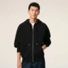 Siyah Pamuk Kabartmalı Ami de Coeur Fermuarlı Kapüşonlu Sweatshirt