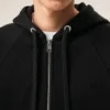 Siyah Pamuk Kabartmalı Ami de Coeur Fermuarlı Kapüşonlu Sweatshirt