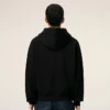 Siyah Pamuk Kabartmalı Ami de Coeur Fermuarlı Kapüşonlu Sweatshirt