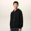 Siyah Pamuk Kabartmalı Ami de Coeur Fermuarlı Kapüşonlu Sweatshirt