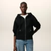 Siyah Pamuk Kabartmalı Ami de Coeur Fermuarlı Kapüşonlu Sweatshirt