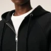 Siyah Pamuk Kabartmalı Ami de Coeur Fermuarlı Kapüşonlu Sweatshirt