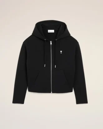Siyah Pamuklu Ami de Coeur Fermuarlı Kapüşonlu Sweatshirt
