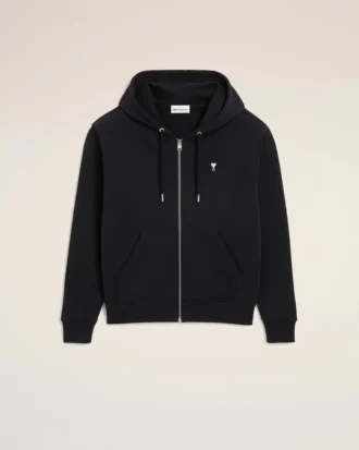 Siyah Pamuklu Ami de Coeur Fermuarlı Kapüşonlu Sweatshirt