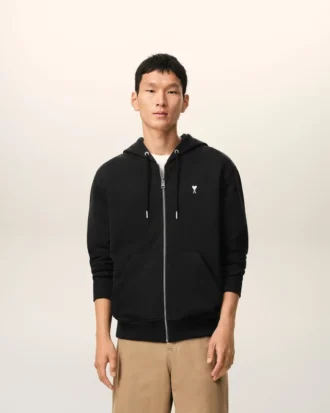 Siyah Pamuklu Ami de Coeur Fermuarlı Kapüşonlu Sweatshirt