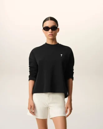 Siyah Pamuklu Ami de Coeur Kısa Sweatshirt