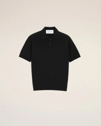 Siyah Örme Kısa Kollu Polo Yaka Tişört