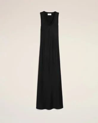 Siyah Saten Maxi Tank Elbise
