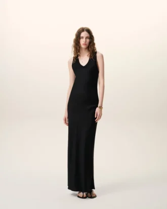 Siyah Saten Maxi Tank Elbise