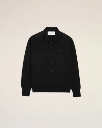 Siyah Yün Gömlek Yakalı Ami de Coeur Cardigan