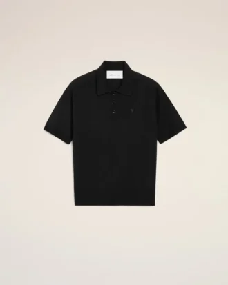 Siyah Yün Kısa Kollu Ami de Coeur Polo