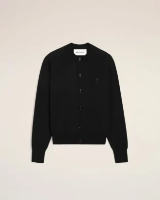 Siyah Yünlü Bisiklet Yaka Ami de Coeur Cardigan