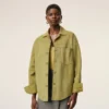 Yeşil Keçi Derisi Düğmeli Overshirt