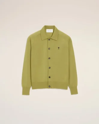 Yeşil Yün Gömlek Yakalı Ami de Coeur Cardigan