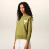 Yeşil Yün ve Pamuklu Bisiklet Yaka Ami de Coeur Sweater