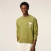 Yeşil Yün ve Pamuklu Bisiklet Yaka Ami de Coeur Sweater