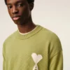 Yeşil Yün ve Pamuklu Bisiklet Yaka Ami de Coeur Sweater