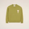 Yeşil Yün ve Pamuklu Bisiklet Yaka Ami de Coeur Sweater