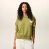 Yeşil Yün ve Pamuklu Bisiklet Yaka Ami de Coeur Sweater