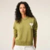 Yeşil Yün ve Pamuklu Bisiklet Yaka Ami de Coeur Sweater